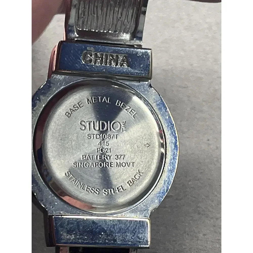 Studio 1 Women’s Rhinestone Bezel Black Dial Cuff Watch AS IS Needs Battery